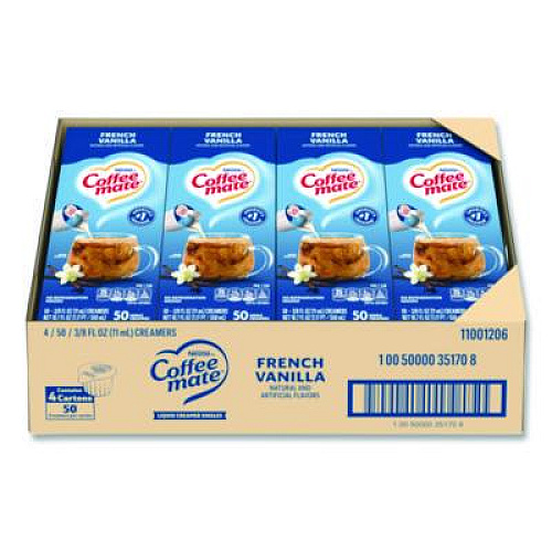 Coffee mate Liquid Coffee Creamer, French Vanilla, 0.38 oz Mini Cups, 50/Box, 4 Boxes/Carton (35170CT)
