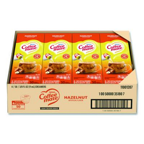 Coffee mate Liquid Coffee Creamer, Hazelnut, 0.38 oz Mini Cups, 50/Box, 4 Boxes/Carton (35180CT)