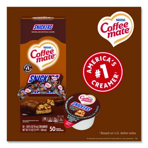 Coffee mate Liquid Coffee Creamer, Snickers, 0.38 oz Mini Cups, 50/Box (61425BX)