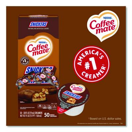 Coffee mate Liquid Coffee Creamer, Snickers, 0.38 oz Mini Cups, 200/Carton (61425CT)