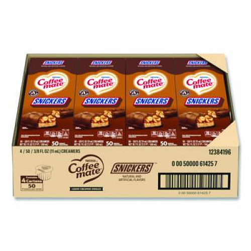 Coffee mate Liquid Coffee Creamer, Snickers, 0.38 oz Mini Cups, 200/Carton (61425CT)