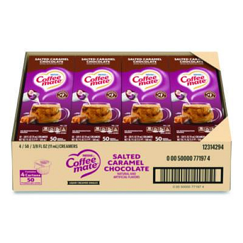 Coffee mate Liquid Coffee Creamer, Salted Caramel Chocolate, 0.38 oz Mini Cups, 50/Box, 4 Boxes/Carton (77197CT)