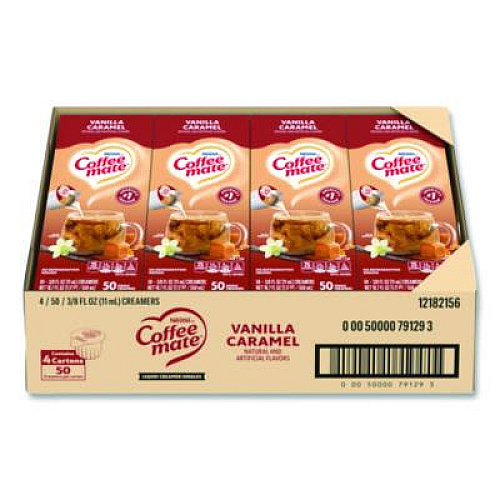 Coffee mate Liquid Coffee Creamer, Vanilla Caramel, 0.38 oz Mini Cups, 50/Box, 4 Boxes/Carton (79129CT)