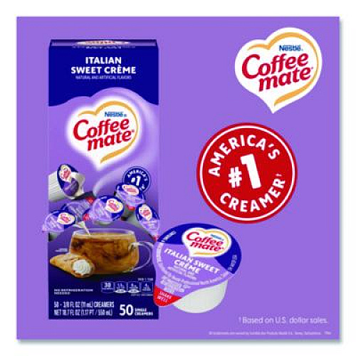 Coffee mate Liquid Coffee Creamer, Italian Sweet Cream, 0.38 oz Mini Cups, 50/Box, 4 Boxes/Carton (84652CT)