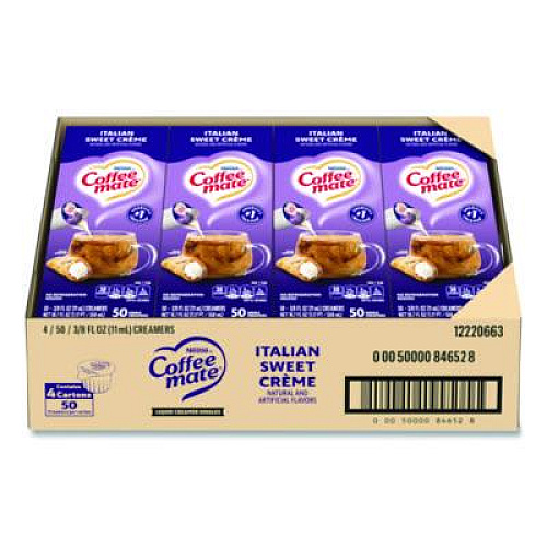 Coffee mate Liquid Coffee Creamer, Italian Sweet Cream, 0.38 oz Mini Cups, 50/Box, 4 Boxes/Carton (84652CT)