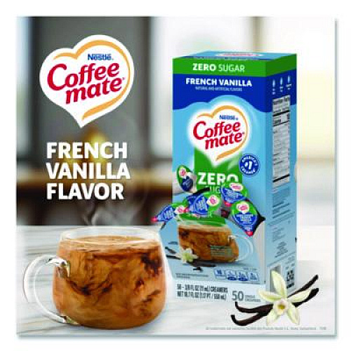Coffee mate Liquid Coffee Creamer, Zero Sugar French Vanilla, 0.38 oz Mini Cups, 50/Box, 4 Boxes/Carton (91757CT)