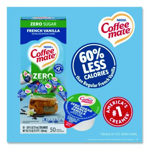 Coffee mate Liquid Coffee Creamer, Zero Sugar French Vanilla, 0.38 oz Mini Cups, 50/Box, 4 Boxes/Carton (91757CT)