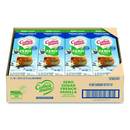 Coffee mate Liquid Coffee Creamer, Zero Sugar French Vanilla, 0.38 oz Mini Cups, 50/Box, 4 Boxes/Carton (91757CT)