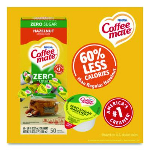 Coffee mate Liquid Coffee Creamer, Zero Sugar Hazelnut, 0.38 oz Mini Cups, 50/Box, 4 Boxes/Carton (98468CT)