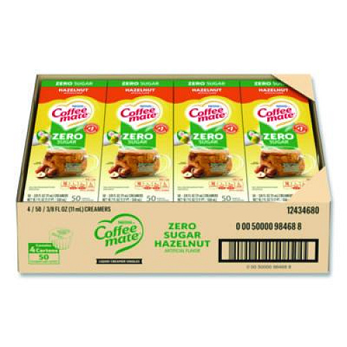 Coffee mate Liquid Coffee Creamer, Zero Sugar Hazelnut, 0.38 oz Mini Cups, 50/Box, 4 Boxes/Carton (98468CT)