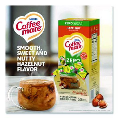 Coffee mate Liquid Coffee Creamer, Zero Sugar Hazelnut, 0.38 oz Mini Cups, 50/Box (98468BX)