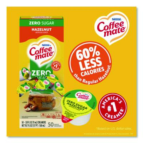 Coffee mate Liquid Coffee Creamer, Zero Sugar Hazelnut, 0.38 oz Mini Cups, 50/Box (98468BX)