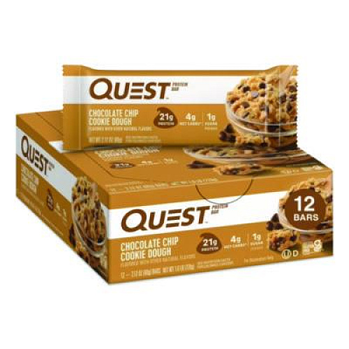 Quest Protein Bars, Chocolate Chip Cookie Dough, 2.12 oz Bar, 12 Bars/Box (00003)