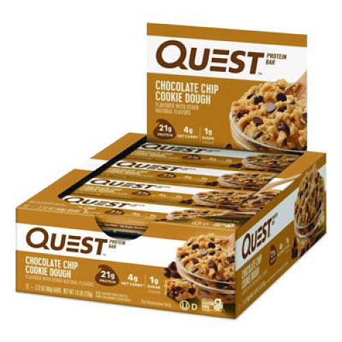Quest Protein Bars, Chocolate Chip Cookie Dough, 2.12 oz Bar, 12 Bars/Box (00003)