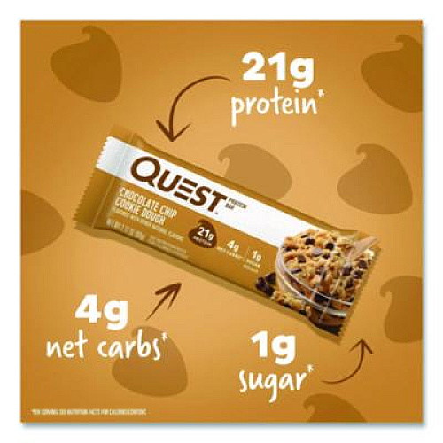 Quest Protein Bars, Chocolate Chip Cookie Dough, 2.12 oz Bar, 12 Bars/Box (00003)