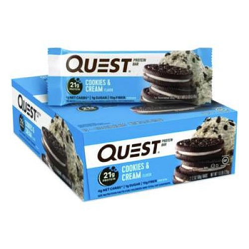 Quest Protein Bars, Cookies and Cream, 2.12 oz Bar, 12 Bars/Box (00018)
