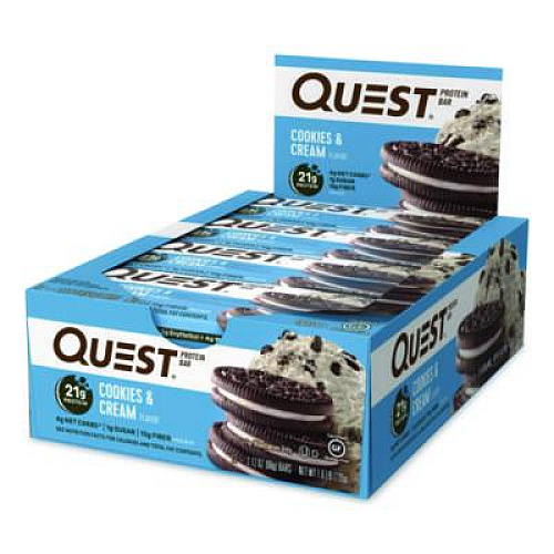 Quest Protein Bars, Cookies and Cream, 2.12 oz Bar, 12 Bars/Box (00018)