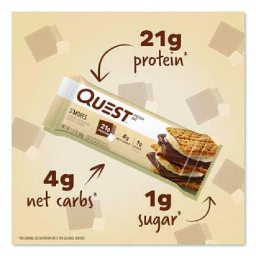 Quest Protein Bars, S'mores, 2.12 oz Bar, 12 Bars/Box (00123)