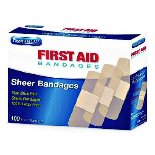 First Aid Only Adhesive Plastic Bandages, 1 x 3, 100/Box (90097)