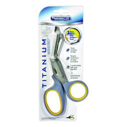 First Aid Only Titanium-Bonded Angled Medical Shears, 7" Long, 3" Cut Length, Crane-Style Gray/Yellow Handle (90292)