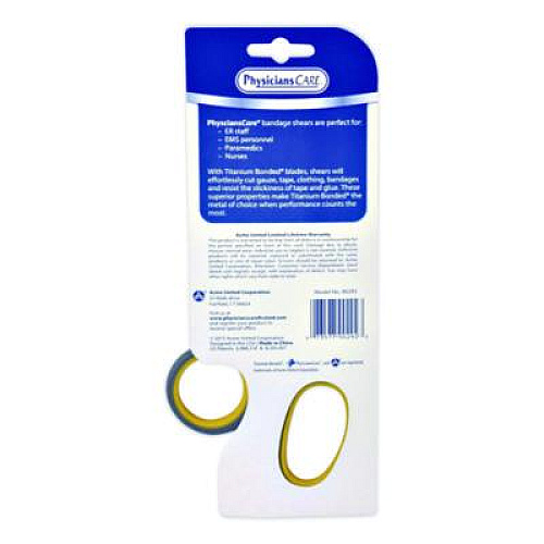 First Aid Only Titanium-Bonded Angled Medical Shears, 7" Long, 3" Cut Length, Crane-Style Gray/Yellow Handle (90292)
