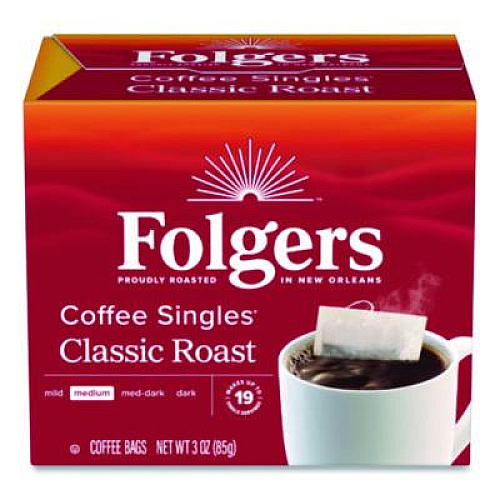 Folgers Coffee Singles, Classic Roast, 0.16 oz Single-Serve Bag, 19/Pack (PRO29764)