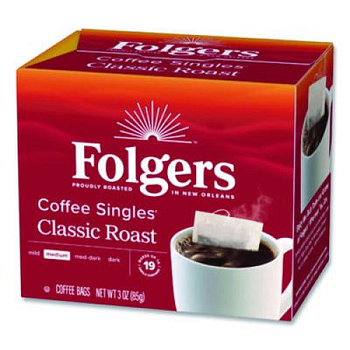 Folgers Coffee Singles, Classic Roast, 0.16 oz Single-Serve Bag, 19/Pack (PRO29764)