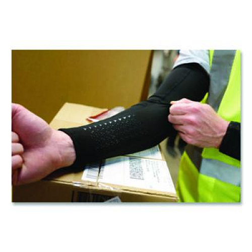 ergodyne Chill-Its 6691 Cooling Arm Sleeves with Box-Handling Grip, Polyester/Spandex, Large, Black, Pair (12388)