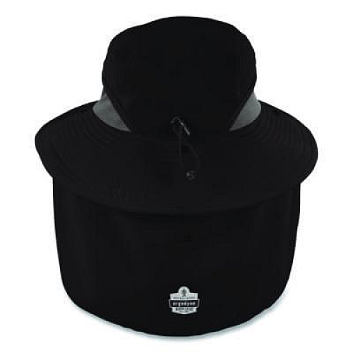 ergodyne Chill-Its 8934 Ranger Hat with Neck Shade, Microfiber/Polyester, Small/Medium, Black (12725)