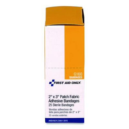 First Aid Only Heavy Woven Adhesive Bandages, Strip, 2 x 3, 25/Box (G160)