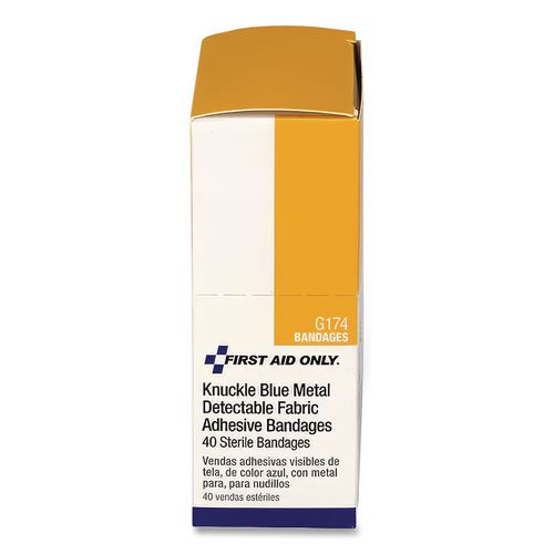 Blue Metal Detectable Fabric Adhesive Bandages, Four-Wing Knuckle, 1.5 x 3, 40/Box (G174)