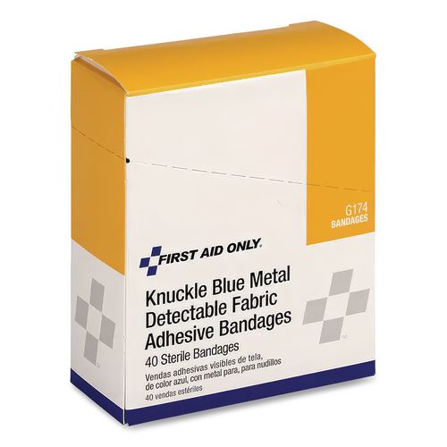 Blue Metal Detectable Fabric Adhesive Bandages, Four-Wing Knuckle, 1.5 x 3, 40/Box (G174)