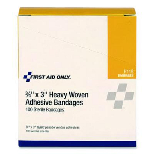 First Aid Only Heavy Woven Adhesive Bandages, Strip, 0.75 x 3, 100/Box (H119)