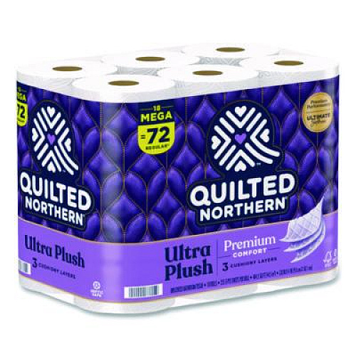 Quilted Northern Ultra Plush Bathroom Tissue, Mega Rolls, Septic Safe, 3-Ply, White, 284 Sheets/Roll, 18 Rolls/Carton (874685)