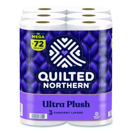 Quilted Northern Ultra Plush Bathroom Tissue, Mega Rolls, Septic Safe, 3-Ply, White, 284 Sheets/Roll, 18 Rolls/Carton (874685)