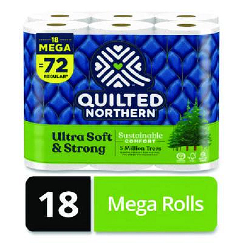 Quilted Northern Ultra Soft and Strong Bathroom Tissue, Mega Rolls, Septic Safe, 2-Ply, White, 328 Sheets/Roll, 18 Rolls/Carton (94475501)