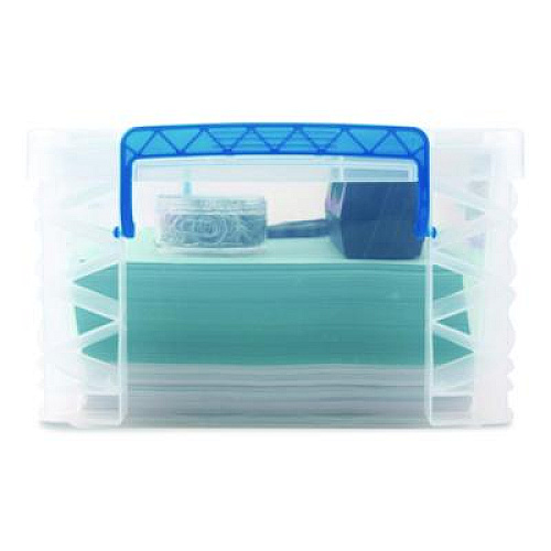 Advantus Super Stacker Lift-Off Lid Storage Tote, 14.25 x 10.3 x 6.5, Transparent/Blue (39811)