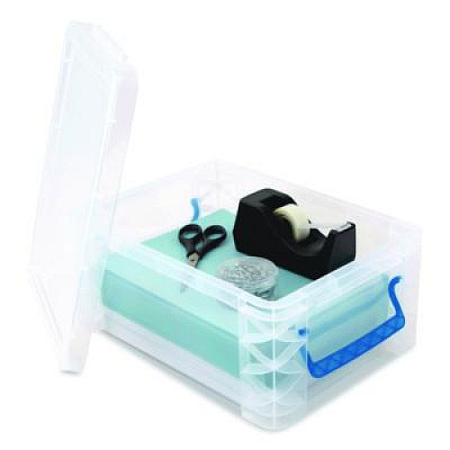 Advantus Super Stacker Lift-Off Lid Storage Tote, 14.25 x 10.3 x 6.5, Transparent/Blue (39811)