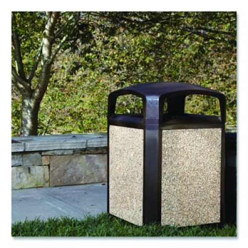 Rubbermaid Commercial Landmark Series Aggregate Panel, For 50 gal Classic Container, 34.3 x 20.7 x 0.38, Stone, River Rock, 4/Carton (4004RIV)