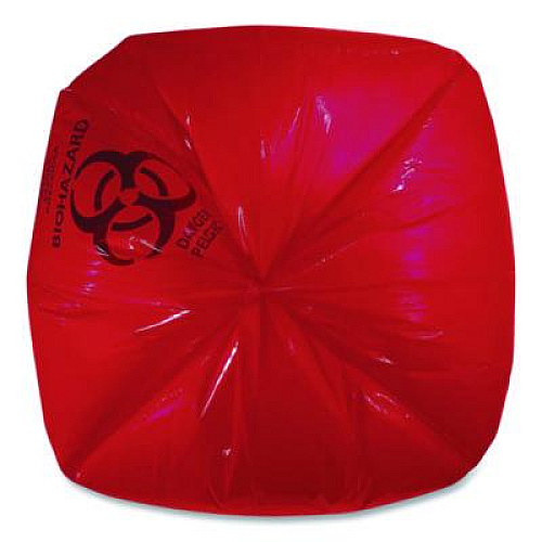Heritage Healthcare Biohazard Printed Low-Density Can Liners, Biohazard, 45 gal, 1.3 mil, 40 x 46, Red, Flat Pack, 200/Carton (A8046PR)
