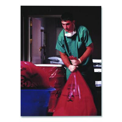 Heritage Healthcare Biohazard Printed Low-Density Can Liners, Biohazard, 45 gal, 1.3 mil, 40 x 46, Red, Flat Pack, 200/Carton (A8046PR)