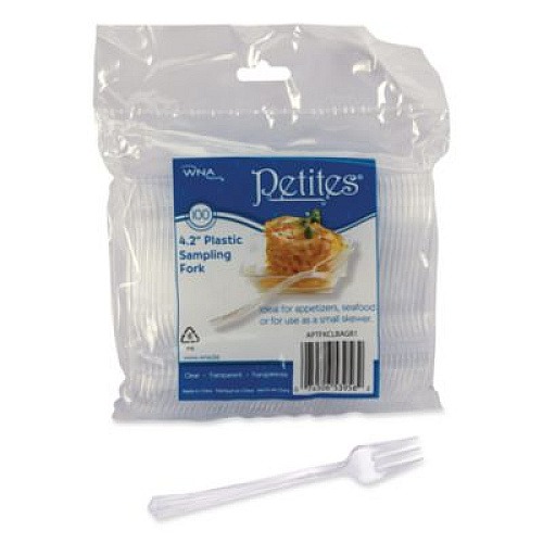 WNA Petites Mini Utensils, Medium Duty, Petite Tasting Fork, Plastic, Clear, 500/Carton (APTFKCL)