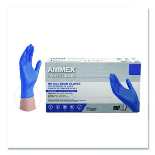 AMMEX Professional Nitrile Exam Gloves, Powder-Free, Large, 3 mil Thick, 9.5" Long, Blue, 100/Box, 10 Boxes/Carton (ACNPF46100)