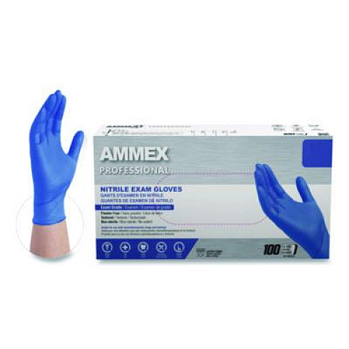 AMMEX Professional Nitrile Exam Gloves, Powder-Free, X-Large, 3 mil Thick, 9.5" Long, Blue, 100/Box, 10 Boxes/Carton (ACNPF48100)