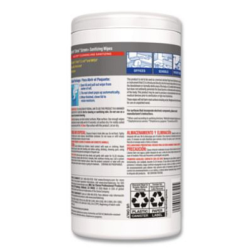 CloroxPro ScreenPlus Screen Sanitizing Wipes, 6 x 8, Citrus Blend, White, 75/Canister, 6 Canisters/Carton (60724CT)