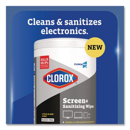 CloroxPro ScreenPlus Screen Sanitizing Wipes, 6 x 8, Citrus Blend, White, 75/Canister, 6 Canisters/Carton (60724CT)