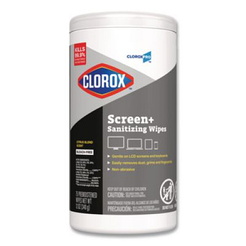 CloroxPro ScreenPlus Screen Sanitizing Wipes, 6 x 8, Citrus Blend, White, 75/Canister, 6 Canisters/Carton (60724CT)