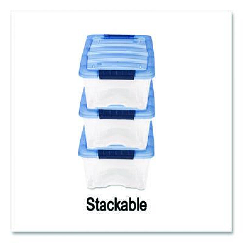 IRIS Stack and Pull Latching Flat Lid Storage Box, 3.23 gal, 10.9" x 16.5" x 6.5", Clear/Translucent Blue (100306)