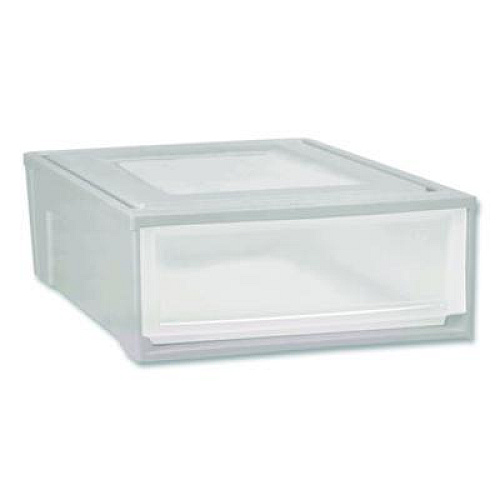 IRIS Stackable Storage Drawer, 5.5 gal, 15.7" x 19.7" x 6.5", Gray/Translucent Frost (170441)