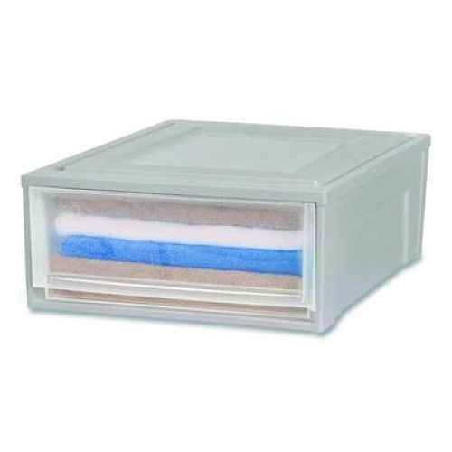 IRIS Stackable Storage Drawer, 5.5 gal, 15.7" x 19.7" x 6.5", Gray/Translucent Frost (170441)